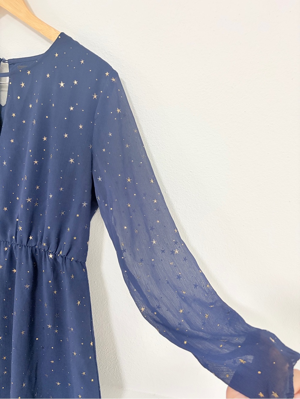 Allegra K Navy Gold Stars Whimsical Long Sleeve Dress Size M - Picture 2 of 4